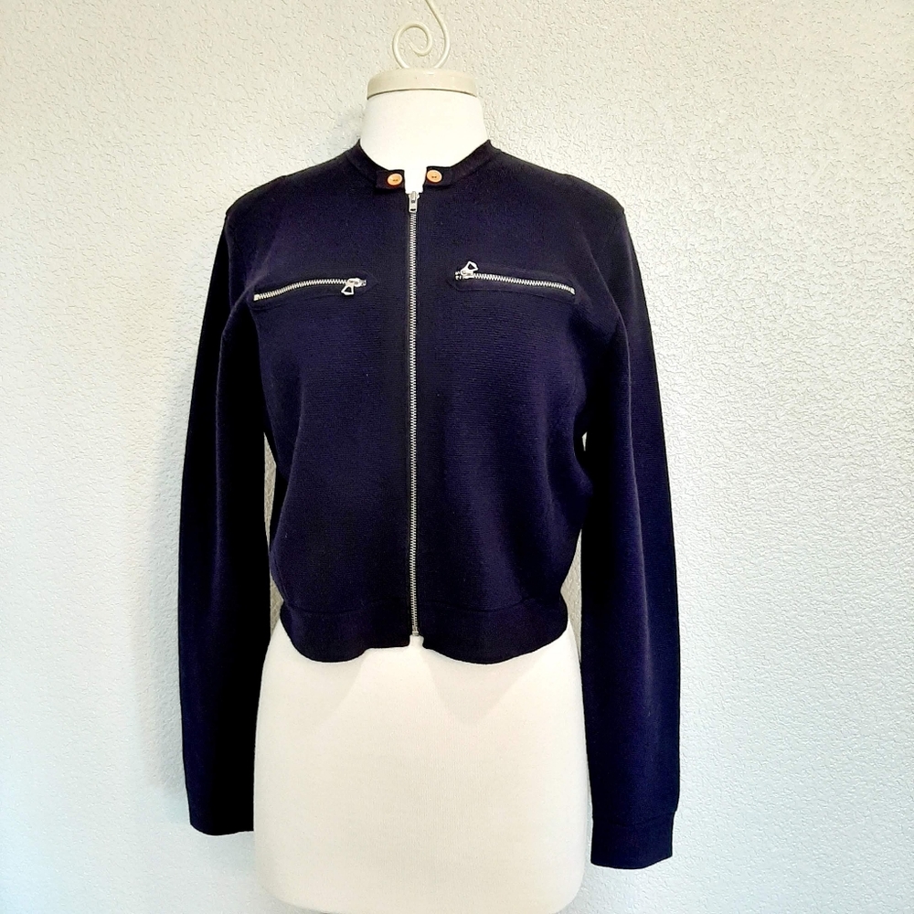 Women's Navy Zip-Front Knit Jacket